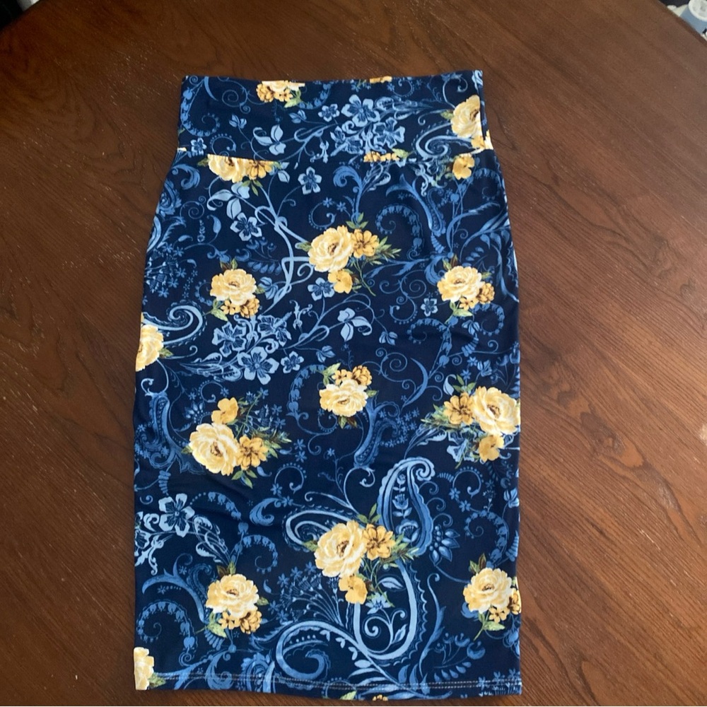 Rainbow Blue and Gold Knee-Length Pencil Skirt
